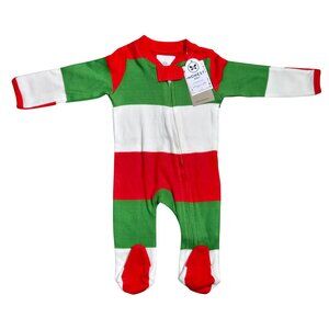 NWT | Honest Baby Organic Cotton Holiday Sleeper | Festive Stripe | Red Green Wh
